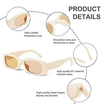 JASPIN Rectangle Sunglasses for Women Men Trendy Y2k Retro 90s Sun Glasses UV400 Protection Cool Square Frame