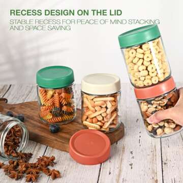 Hoa Kinh 17oz 6Pack Glass Food Storage Jars with Lids, Leak Proof Small Glass Jars for Overnight Oats, Cereal, Clear Empty Glass Jars with Lids for Kitchen(Red, Green and White)