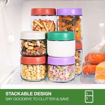 Hoa Kinh 17oz 6Pack Glass Food Storage Jars with Lids, Leak Proof Small Glass Jars for Overnight Oats, Cereal, Clear Empty Glass Jars with Lids for Kitchen(Red, Green and White)