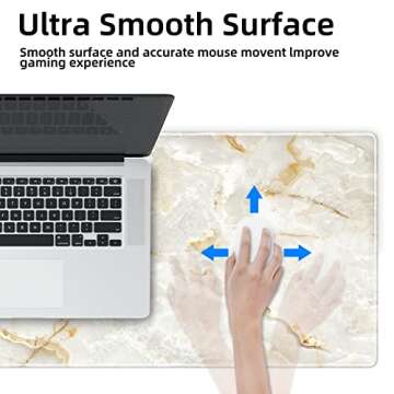 Galdas Large Mouse Pad Marble Pattern XXL XL Large Mouse Pad Mat Long Extended Mousepad Desk Pad Non-Slip Rubber Mice Pads Stitched Edges Thin Pad (31.5x11.8x0.12“)