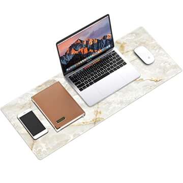 Galdas Large Mouse Pad Marble Pattern XXL XL Large Mouse Pad Mat Long Extended Mousepad Desk Pad Non-Slip Rubber Mice Pads Stitched Edges Thin Pad (31.5x11.8x0.12“)