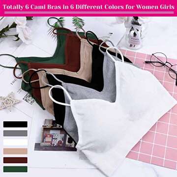 selizo Padded Bralettes for Women, 6 Pcs Sports Bras Women Pack, V Neck Cami Bando Bra Girls, L-XL