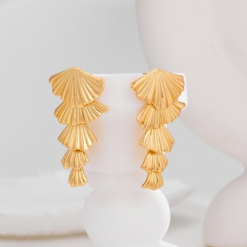 AOLIMI Gold Seashell Dangle Earrings for Summer Elegance