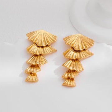 AOLIMI Gold Seashell Dangle Earrings for Summer Elegance