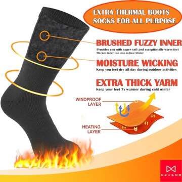 NevEND 6 Pairs Men's Winter Thermal Boots Thick Insulated Heated Wool Socks For Cold Weather Outdoor...