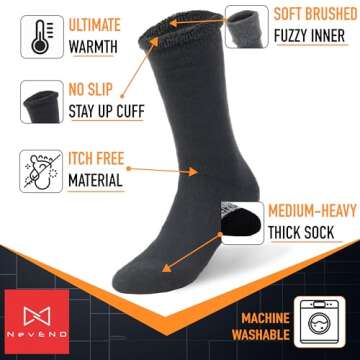 NevEND 6 Pairs Men's Winter Thermal Boots Thick Insulated Heated Wool Socks For Cold Weather Outdoor Activities Black Mixed Color