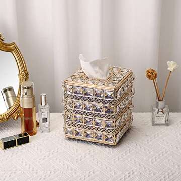 Sumnacon Crystal Square Tissue Box Cover - Sparkling Cube Glass Tissue Box Holder, Decorative Facial...