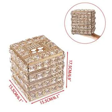 Sumnacon Crystal Square Tissue Box Cover - Sparkling Cube Glass Tissue Box Holder, Decorative Facial Tissue Holder for Bedroom Bathroom Dresser Night Stand Table Office Home Decor, Gold