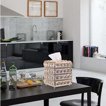 Sumnacon Crystal Square Tissue Box Cover - Sparkling Cube Glass Tissue Box Holder, Decorative Facial Tissue Holder for Bedroom Bathroom Dresser Night Stand Table Office Home Decor, Gold