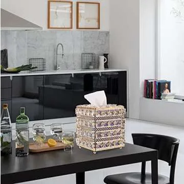 Sumnacon Crystal Square Tissue Box Cover - Sparkling Cube Glass Tissue Box Holder, Decorative Facial Tissue Holder for Bedroom Bathroom Dresser Night Stand Table Office Home Decor, Gold