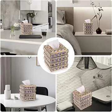 Sumnacon Crystal Square Tissue Box Cover - Sparkling Cube Glass Tissue Box Holder, Decorative Facial Tissue Holder for Bedroom Bathroom Dresser Night Stand Table Office Home Decor, Gold