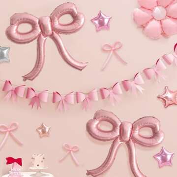 YTHETM 4 Pcs Pink Bow Balloons Bow Party Decorations for Girl Women Pink Bow Birthday Decorations Giant Foil Balloon for Baby Shower Bridal Engagement Wedding Decor Bachelorette Party Supplies