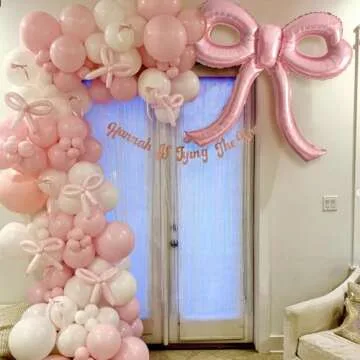 YTHETM 4 Pcs Pink Bow Balloons Bow Party Decorations for Girl Women Pink Bow Birthday Decorations Giant Foil Balloon for Baby Shower Bridal Engagement Wedding Decor Bachelorette Party Supplies