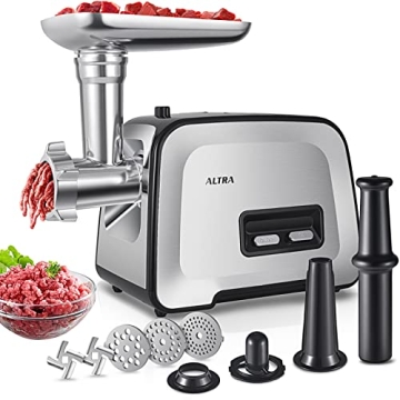 Altra Life Meat Grinder Electric, Sausage Maker with 3 Stainless Steel Sausage Tubes, 2 Blades, 3 Gr...