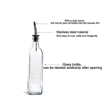 DLD Italian Glass Oil And Vinegar Cruet Set - 2 Stylish 16 oz Dispensers with Stainless Steel Spouts