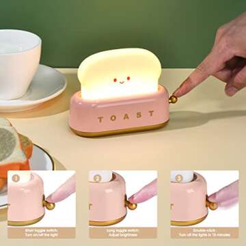 ligitive Toaster Lamp for Kids，Nursery Toast Night Light Rechargeable with Timer Auto Shutoff，Ka...