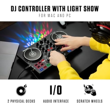 Numark Party Mix II - DJ Controller with Party Lights, DJ Set with 2 Decks, DJ Mixer, Audio Interface and USB Connectivity + Serato DJ Lite