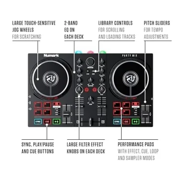 Numark Party Mix II - DJ Controller with Party Lights, DJ Set with 2 Decks, DJ Mixer, Audio Interface and USB Connectivity + Serato DJ Lite