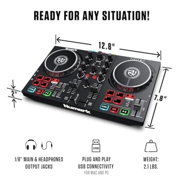 Numark Party Mix II - DJ Controller with Party Lights, DJ Set with 2 Decks, DJ Mixer, Audio Interface and USB Connectivity + Serato DJ Lite