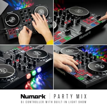 Numark Party Mix II - DJ Controller with Party Lights, DJ Set with 2 Decks, DJ Mixer, Audio Interface and USB Connectivity + Serato DJ Lite