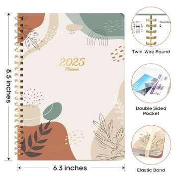 2025 Planner, Weekly and Monthly Planner, 12 Month (Jan 2025 - Dec 2025), Hardcover 2025 Calendar Planner Book with Monthly Tabs, Inner Pocket, Spiral Bound, Perfect for Office Home School Supplies - A5 (6.3" x 8.5"), Abstract