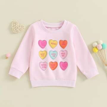 Dcohmch Toddler Girl Valentine's Day Outfit Pullovers Heart Letter Print Shirt Sweatshirt Valentine ...