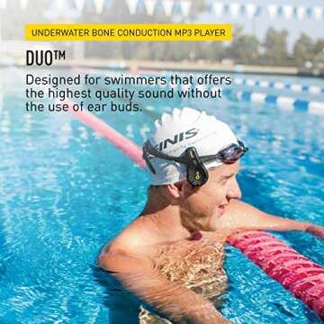 FINIS Duo - Underwater MP3 Player - Waterproof Bone Conduction Swimming Headphones for the Pool - Great Addition to Pool and Swimming Accessories - Supports MP3 and WMA files