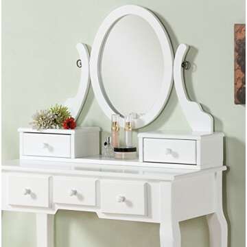Roundhill Furniture Ashley Wood Make-Up Vanity Table and Stool Set, White