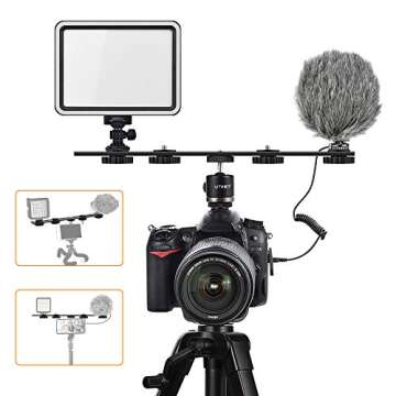 UTEBIT 11 inch Flash Bracket, Long Dual Camera Mount Flash Bracket Extension Bar with 1/4“ Hot Shoe, Straight Flash Brackets 1/4-3/8 Thread Hole Tripod Mount for Camera/LED Light/Microphone