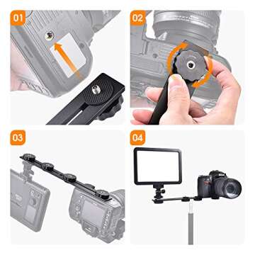 UTEBIT 11 inch Flash Bracket, Long Dual Camera Mount Flash Bracket Extension Bar with 1/4“ Hot Shoe, Straight Flash Brackets 1/4-3/8 Thread Hole Tripod Mount for Camera/LED Light/Microphone