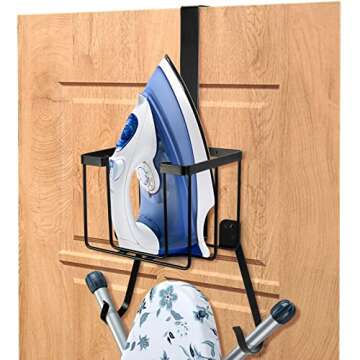 ORLESS Over The Door/Wall Mount Ironing Board Hanger, Laundry Room Iron and Ironing Caddy Board Stor...