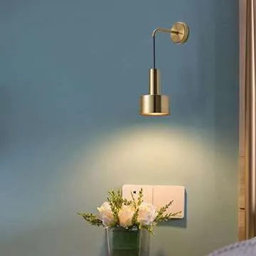 KEFA Battery Operated Wall Lights Indoor with Remote, 2 Pieces of Bedroom Bedside Chandelier Modern Minimalist LED Light Luxury Living Room Study Wall Lamp Porch Staircase Aisle Lamps, Gold