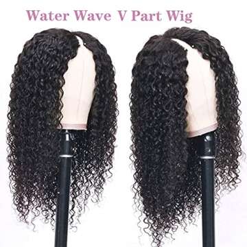 ISEE 20 Inch Water Wave V Part Wig, Human Hair, No Leave Out, Brazilian Glueless Curly Wave, Upgrade U Part Wigs for Black Women, 180% Density, Natural Color