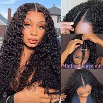 ISEE 20 Inch Water Wave V Part Wig, Human Hair, No Leave Out, Brazilian Glueless Curly Wave, Upgrade U Part Wigs for Black Women, 180% Density, Natural Color