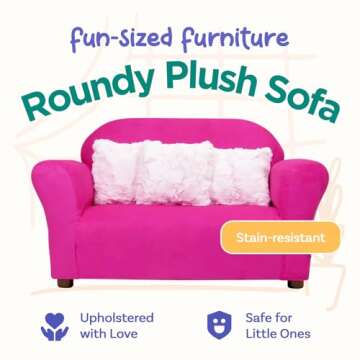 Keet Plush Childrens Sofa with Accent Pillows, Sofa for Kids Room, Kids Sofa, Toddler Sofa with Three Fluffy Pillows, Comfortable Sofa for Kids, Children Sofa, Kid Sofa, Hot Pink