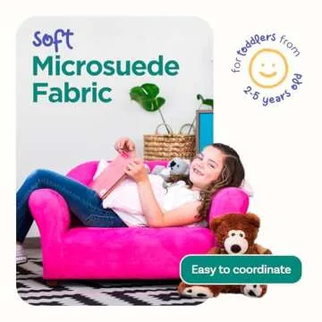 Keet Plush Childrens Sofa with Accent Pillows, Sofa for Kids Room, Kids Sofa, Toddler Sofa with Three Fluffy Pillows, Comfortable Sofa for Kids, Children Sofa, Kid Sofa, Hot Pink