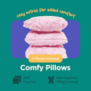 Keet Plush Childrens Sofa with Accent Pillows, Sofa for Kids Room, Kids Sofa, Toddler Sofa with Three Fluffy Pillows, Comfortable Sofa for Kids, Children Sofa, Kid Sofa, Hot Pink