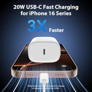 iPhone 16 15 Pro Max Charger Fast Charging,20W USB C Fast Charger Block iPhone 16 15 Charger Cord 10...