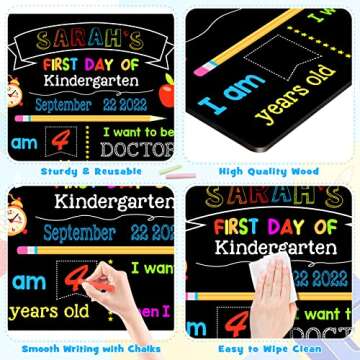 First Day of School Board, Back to School Sign, Double Sided First & Last Day of School Chalkboard for Kids/Boys/Girls, Reusable Wooden 1st Day of Preschool/Kindergarten Photo Prop
