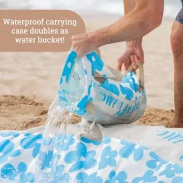 Baby Beach Pool | 2-in-1 Kiddie Pool and Beach Blanket | Flexible Toddler and Baby Pool | Beach Toys for Kids & Toddlers | 6x6 Feet with Waterproof Carrying Bag | Beach Puddle (Blue Flowers)