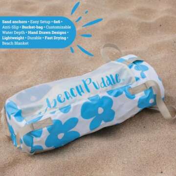 Baby Beach Pool | 2-in-1 Kiddie Pool and Beach Blanket | Flexible Toddler and Baby Pool | Beach Toys for Kids & Toddlers | 6x6 Feet with Waterproof Carrying Bag | Beach Puddle (Blue Flowers)