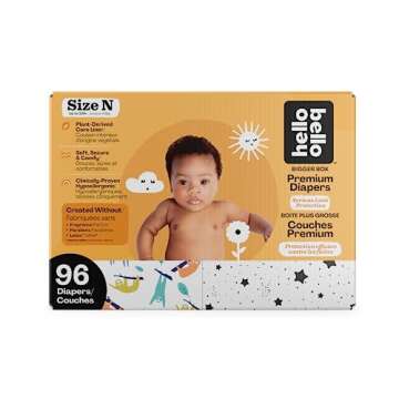 Hello Bello Diapers, Size Newborn (NB, Up to 10 lbs), 96 Count of Premium Disposable Baby Diapers in...