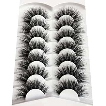Pooplunch False Eyelashes 8D Cat Eye Fluffy Lashes 7 Pairs Pack Dramatic Wispy Faux Mink Thick Flare Fake Eyelash Multipack