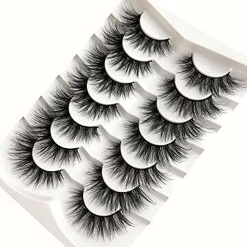 Pooplunch False Eyelashes 8D Cat Eye Fluffy Lashes 7 Pairs Pack Dramatic Wispy Faux Mink Thick Flare Fake Eyelash Multipack