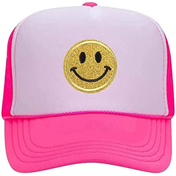 Lin Su Fashion Smile Face Sequins Baseball Cap - Neon High Crown Trucker Hat