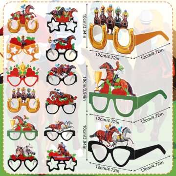 Affrolling 48 Pcs Derby Horse Paper Eyeglasses - Fun Party Props for Derby Day