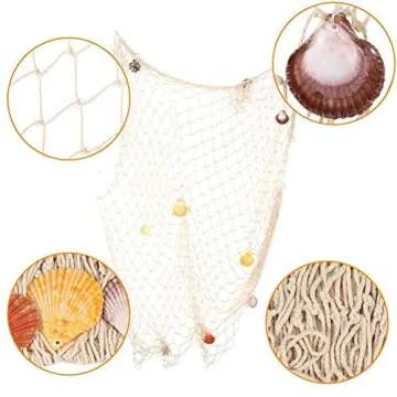 ZUEXT Photo Hanging Display Frames w/ 40 Clips & Sea Shells, 79x40 Inch Nautical Themed Mediterranean Fishing Net Photo Wall Decor, Picture Cards Artworks Organizer for Dorm, Home, Party Decorations