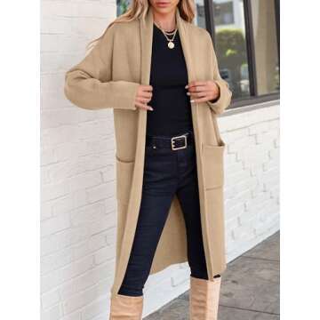 ANRABESS Women's Cardigan Long Sweater Oversized Open Front Knit Duster Coat 2025 Trendy Lady Fall Coatigan Outerwear 934shenxing-M Light Camel