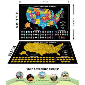 Bright Standards Scratch Off Map of United States + All 63 US National Parks Scratch Off Poster, 85 USA Landmarks, Travel Map Kit, 50 State Photo Wall Adventure Maps, Journal Gifts for Travelers