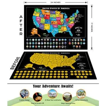 Bright Standards Scratch Off Map of United States + All 63 US National Parks Scratch Off Poster, 85 USA Landmarks, Travel Map Kit, 50 State Photo Wall Adventure Maps, Journal Gifts for Travelers